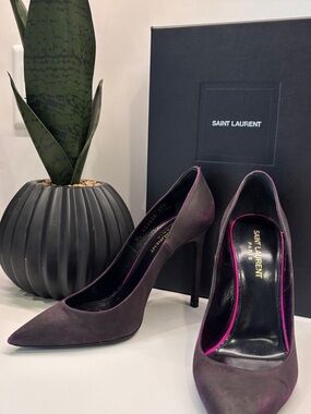 Saint Laurent Plum Suede Pointed-Toe Stiletto Pumps